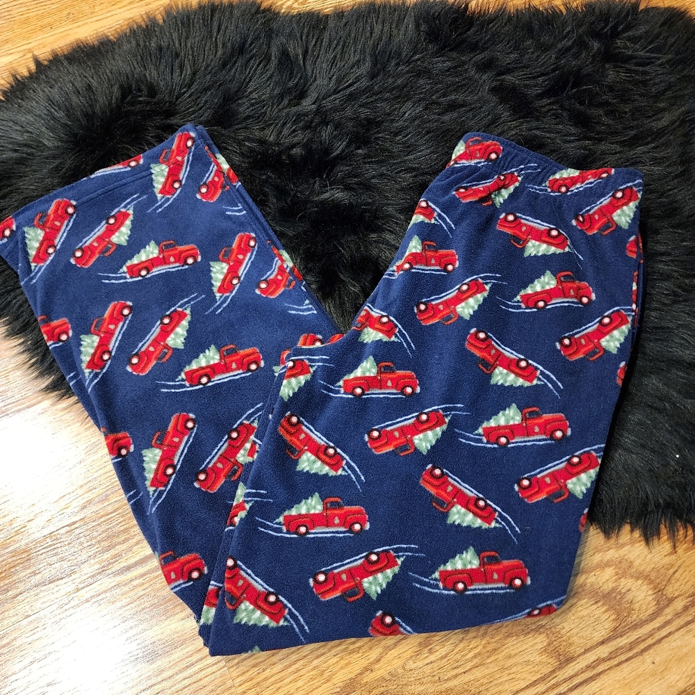 Croft and Barrow Plush Fleece Pajama Pants Red Farmhouse Trucks Men’s Size M